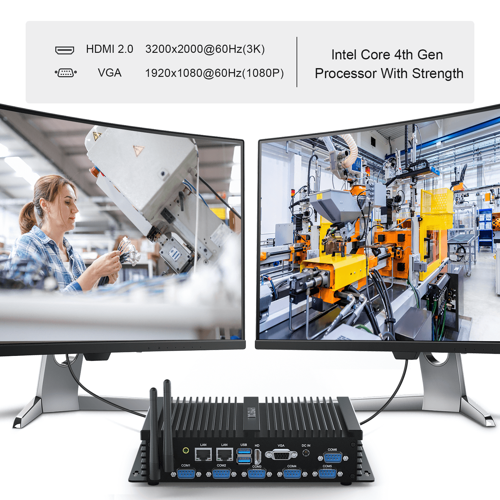 HYSTOU K4 Fanless Industrial PC - 6 COM Ports & Dual Display