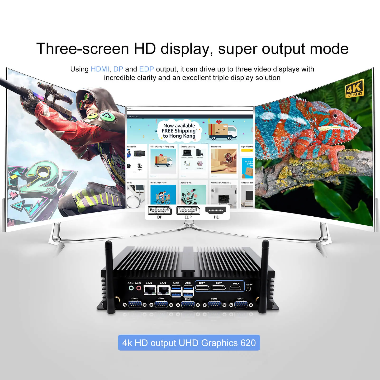 HYSTOU H4 Industrial Fanless Mini PC - 6 COM Ports, Triple Display, Intel Core i5/i7
