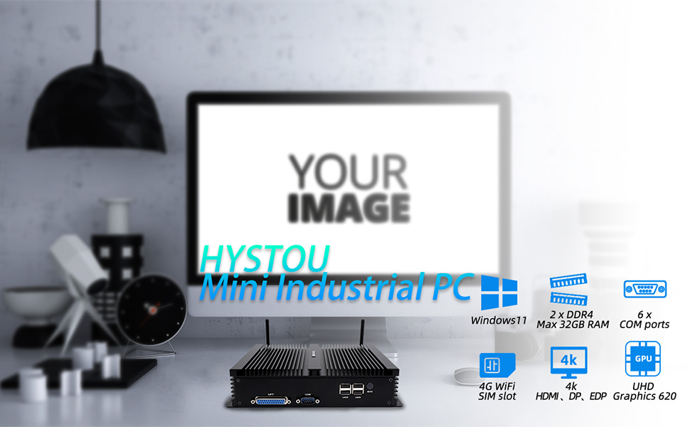 HYSTOU H4 Industrial Fanless Mini PC - 6 COM Ports, Triple Display