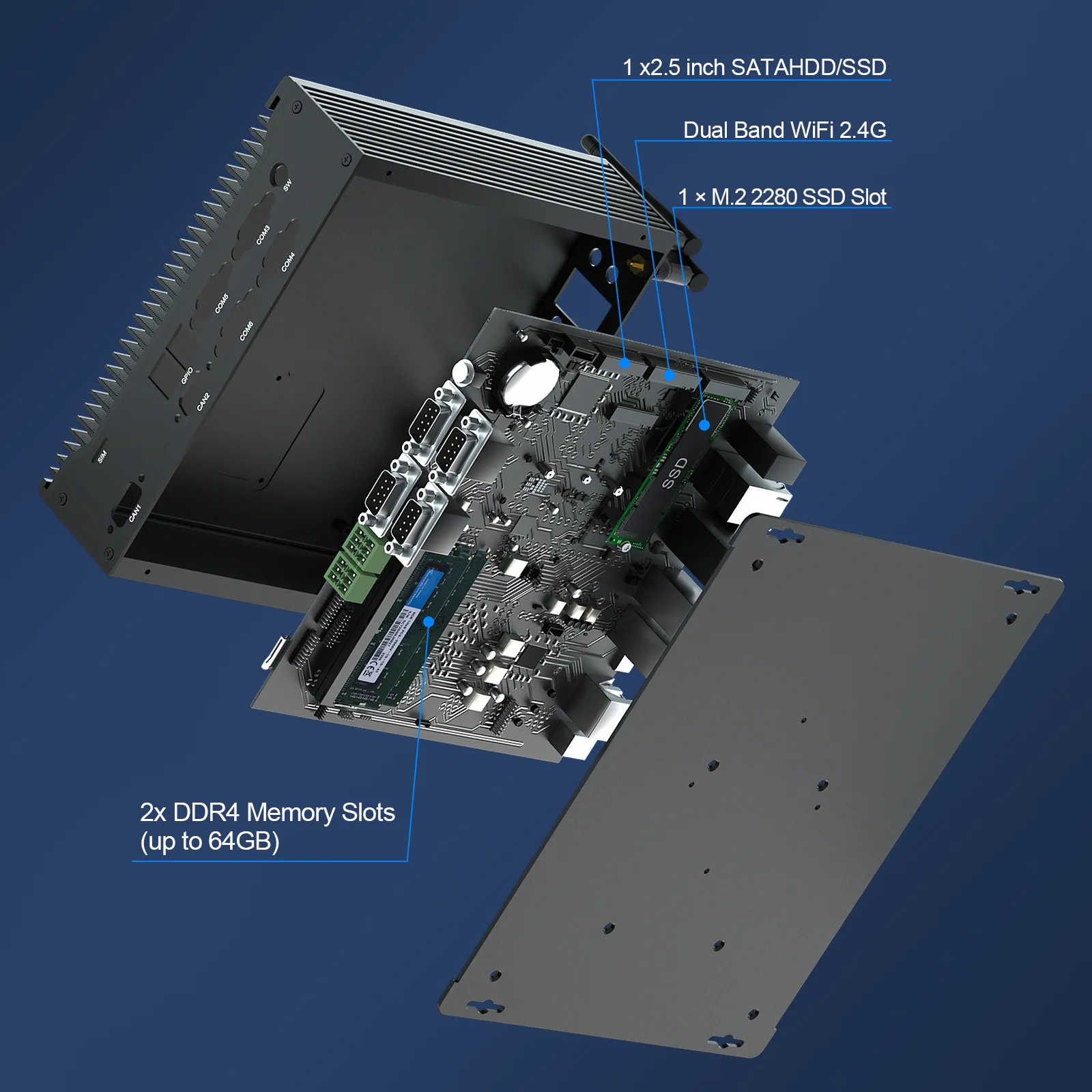 Fanless_Industrial_PC_H4-T_Key_Features_Dimensions_Aluminum_Dust_Protection