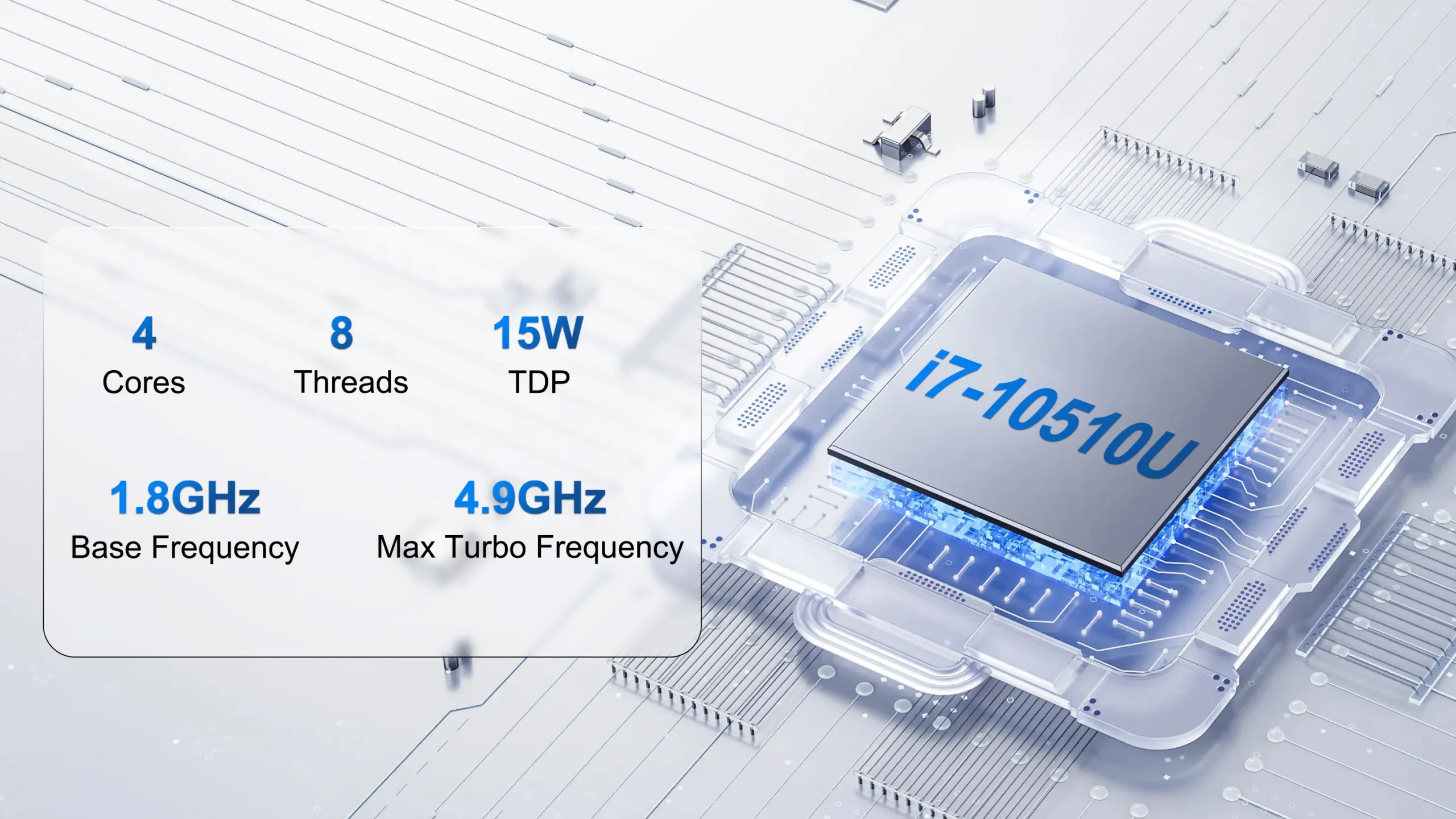 Intel Core i7-10510U processor of the HYSTOU H6 mini PC, featuring 4 cores, 8 threads, 15W TDP, 1.8GHz base frequency, and 4.9GHz max turbo frequency.