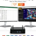 HYSTOU-M7 mini PC supporting dual monitor display via HDMI and VGA ports for multi-tasking productivity