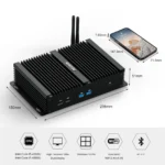 Compact dimensions and hardware specification list of K4 fanless industrial computer.