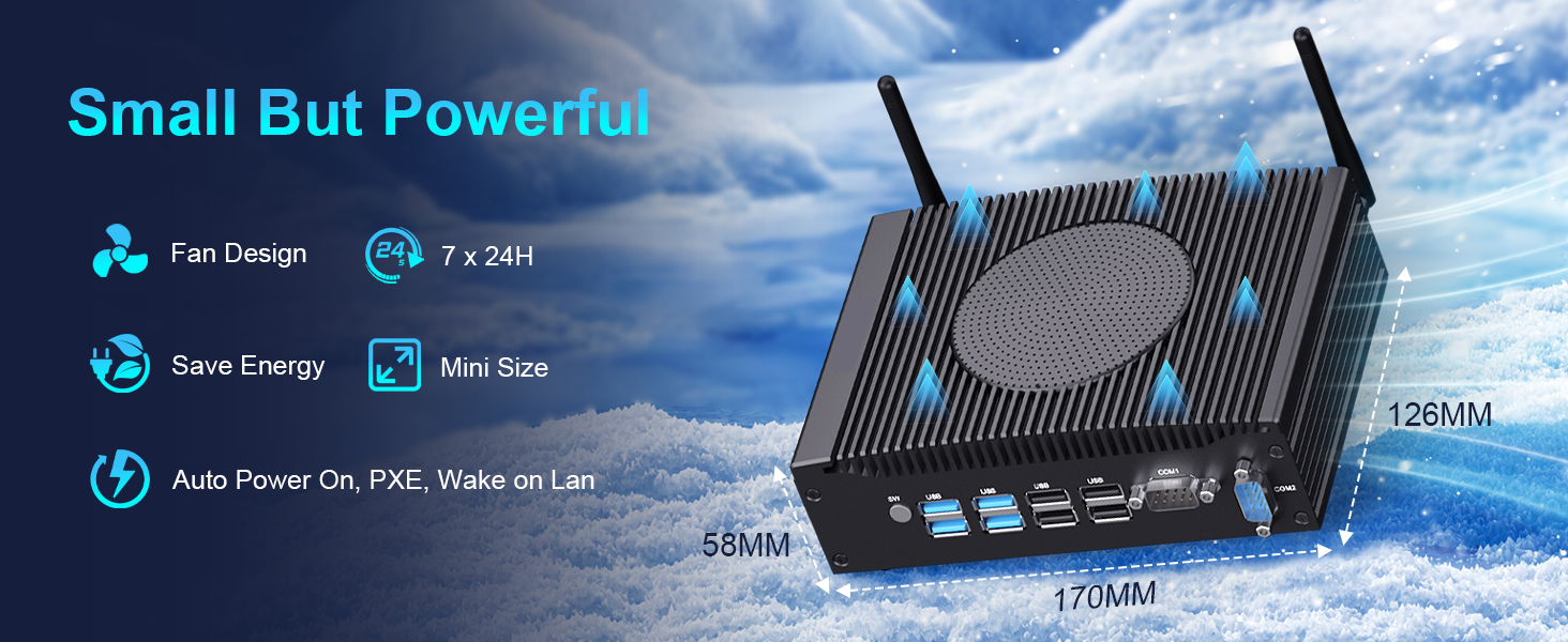 170x126x58mm Mini PC 7x24 Hour Energy-Saving Operation