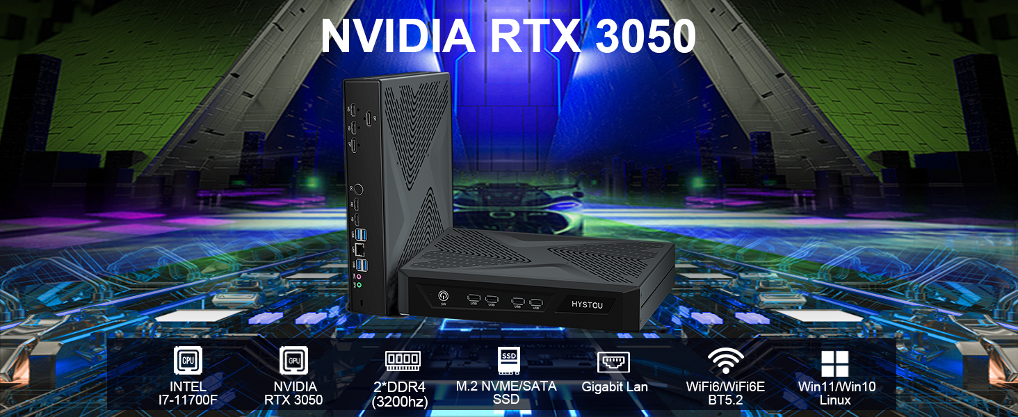 HYSTOU 2025 Upgraded RTX 3050 Mini Gaming PC - Intel Core i7i5, 8K Multi-Monitor Workstation with PCIe 4.0