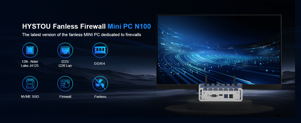 HYSTOU Fanless Firewall Mini PC N100 - Latest Version with I225/I226 Lan and DDR4 RAM