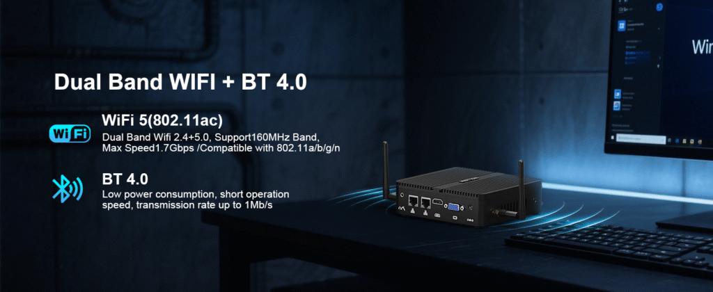 HYSTOU Dual Band WiFi 5 and Bluetooth 4.0 wireless connectivity features