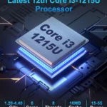 Hystou H7 mini PC powered by the latest 12th Gen Intel Core i3-1215U processor, featuring 1.20-4.40GHz frequency, 6 cores, 8 threads, 10MB cache, and 15-55W power.