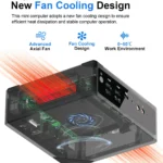 High-efficiency fan cooling design of the HYSTOU M2 mini computer. It features an advanced axial fan for efficient heat dissipation, ensuring stable operation in a 0~50°C work environment.