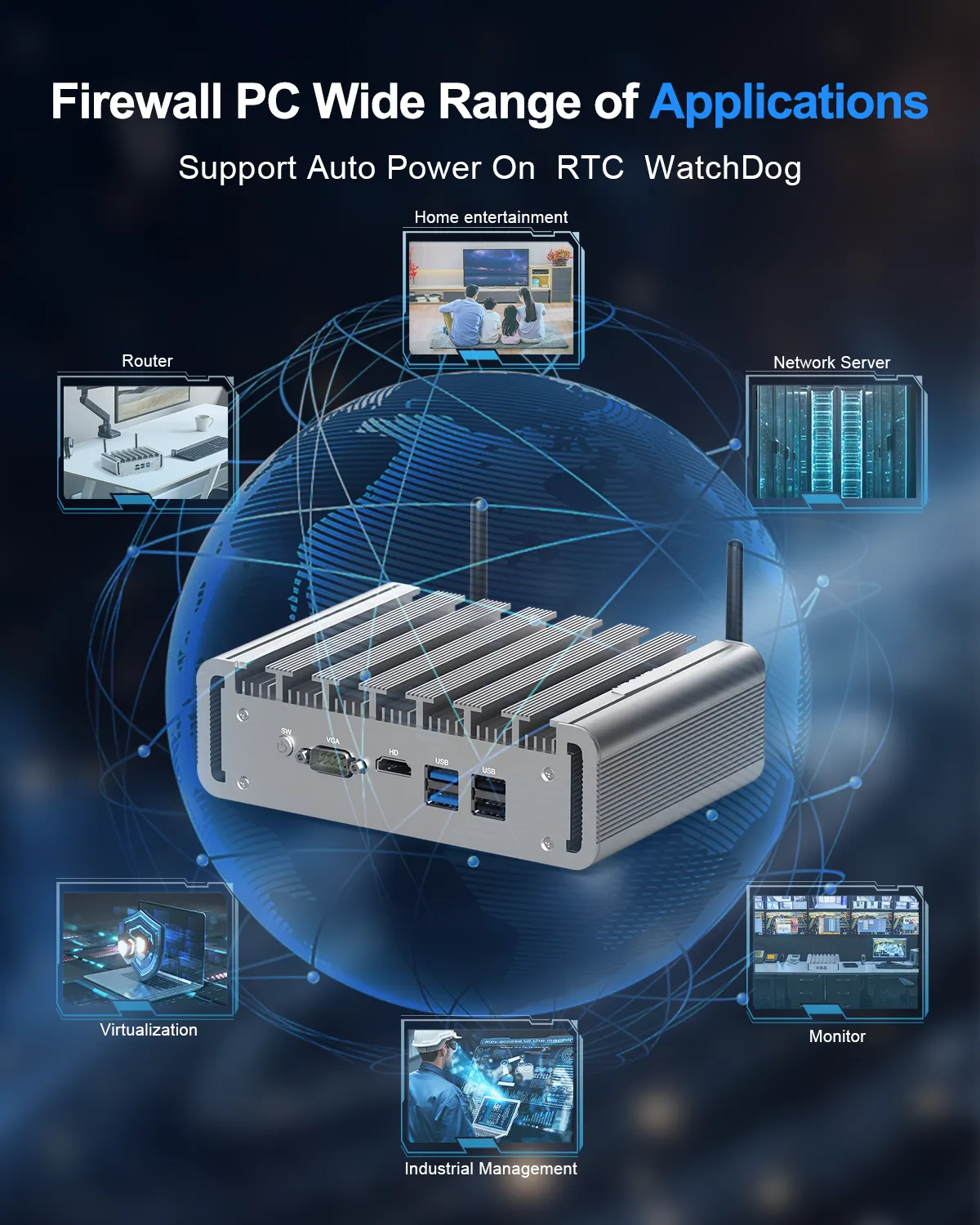 HYSTOU-P09B-6L fanless firewall PC supporting router, network server, industrial management, and auto power on