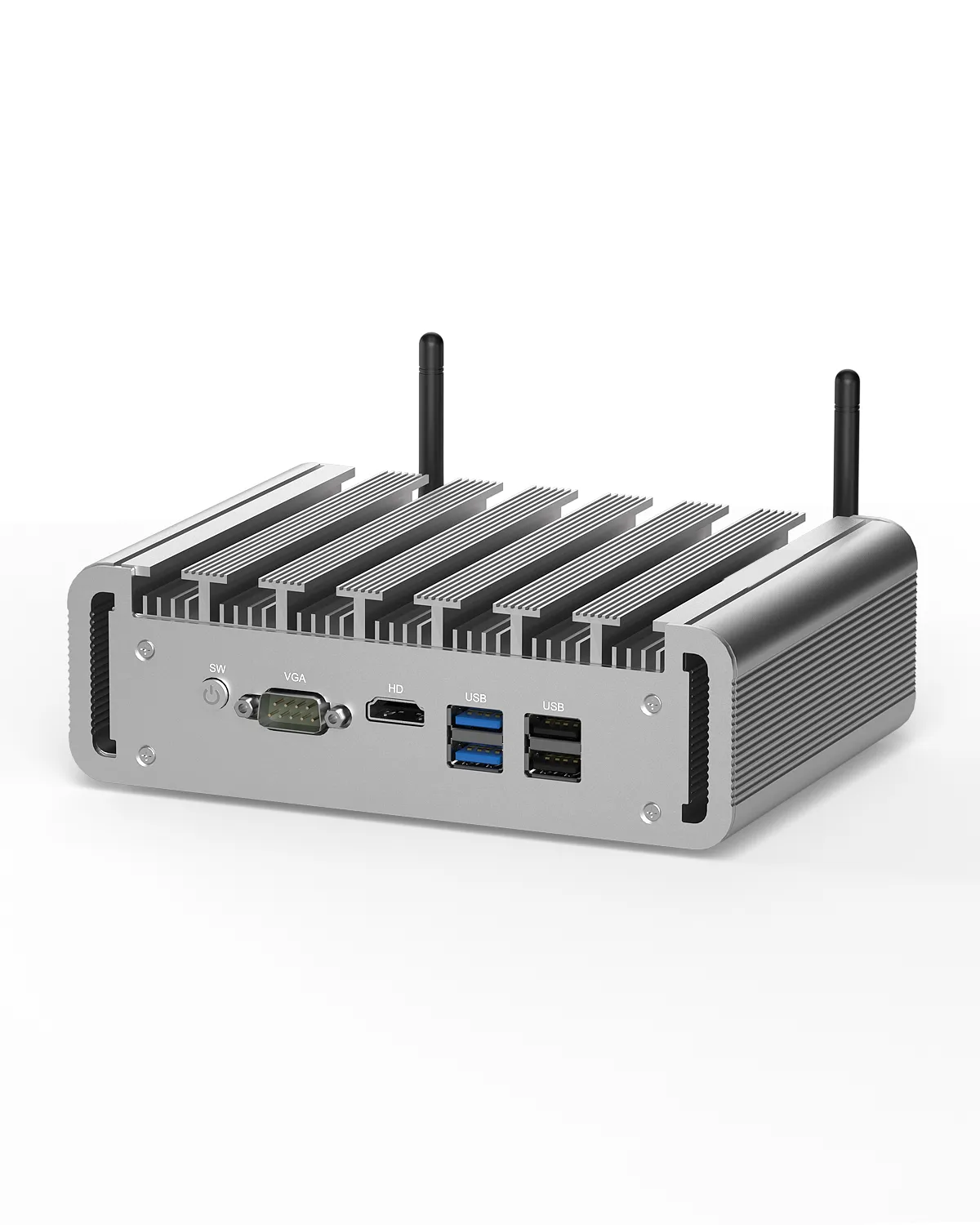 HYSTOU-P09B-6L Intel N100 firewall mini PC connected to a monitor supporting 1080p HD display via HDMI 1.4