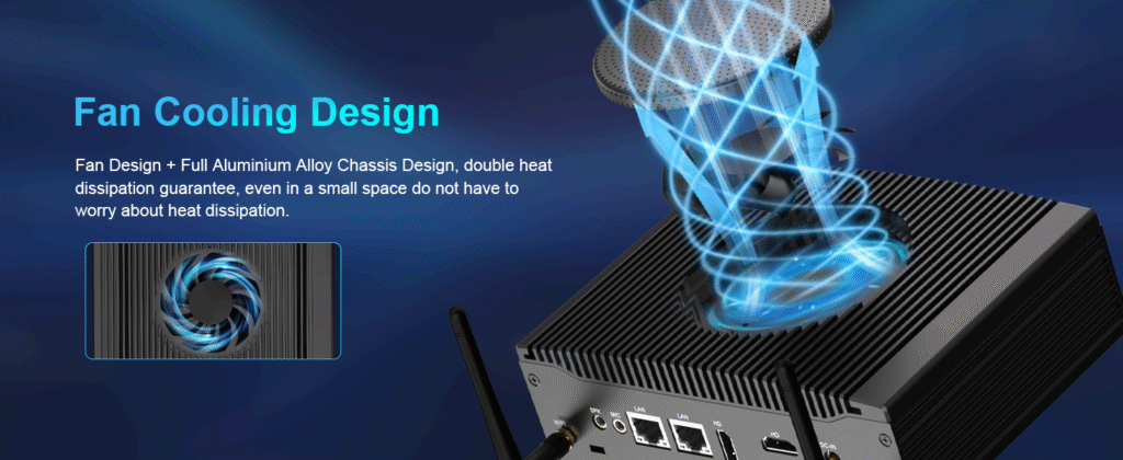 HYSTOU Mini PC H7 Air cooling enables rapid temperature reduction.