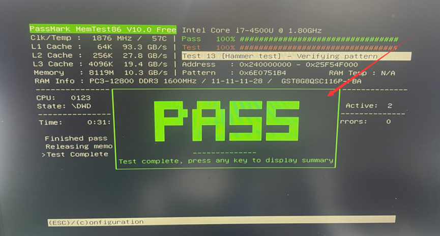 Test complete, press any key to display summar