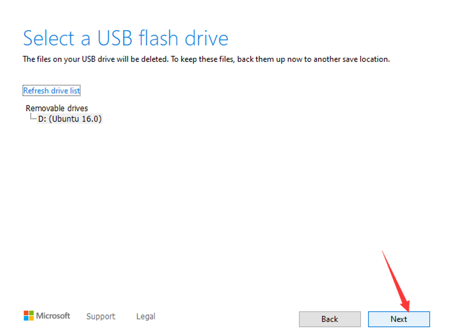 Selecting USB Flash Drive