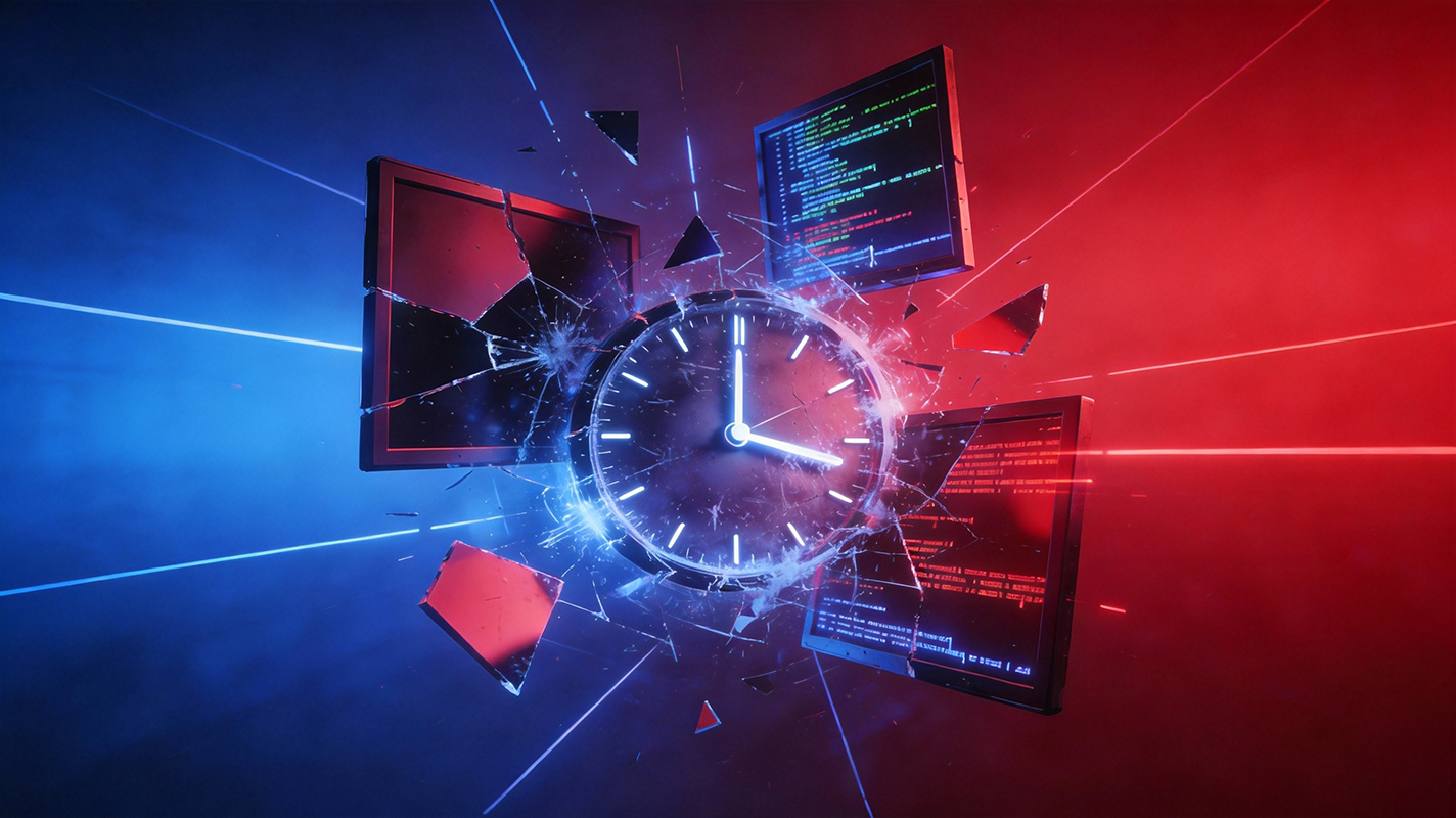 Visual representation of computer system crash and technical malfunction.