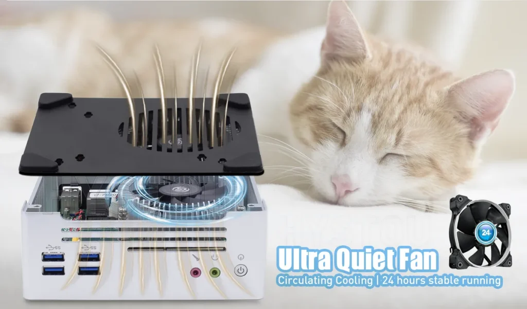 Ultra quiet circulating cooling fan for 247 stable industrial PC running