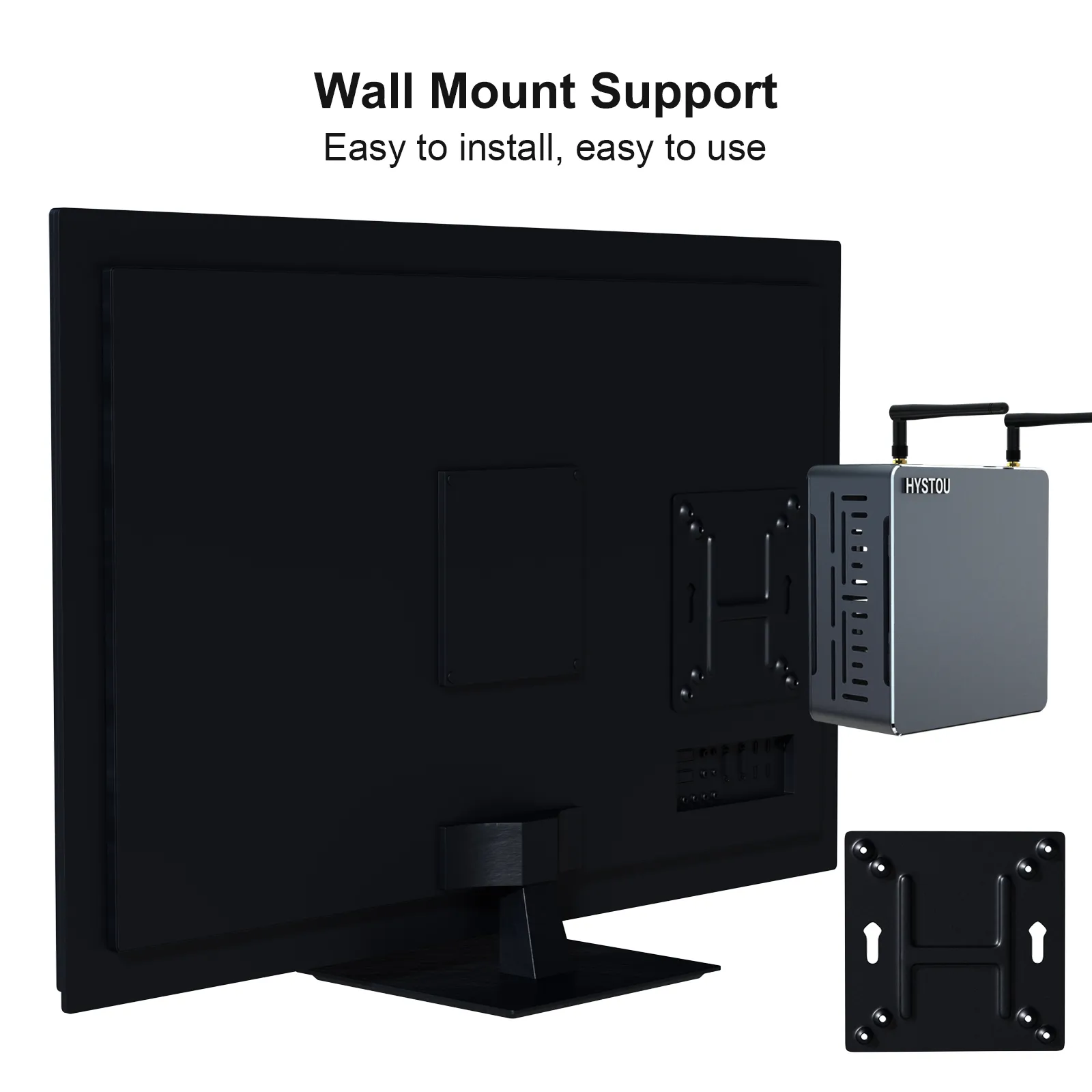 HYSTOU mini PC VESA wall mount bracket, easy to install behind monitor, space-saving office mini computer mounting kit