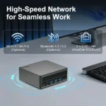 High-speed network capabilities of the AMD Ryzen 7 7840HS Mini PC, featuring Wi-Fi 6, Bluetooth 5.2, and RealTek dual 2.5G LAN for seamless IT operations.
