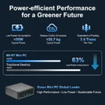Energy-efficient design of the Ryzen 7 7840HS Mini PC, operating at a typical power of 35W to significantly reduce carbon emissions compared to traditional desktops.