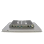 Bottom view of the HST-1501 industrial panel PC showing the physical layout of its I/O ports, including HDMI, multiple USB ports, dual LAN, and COM ports.