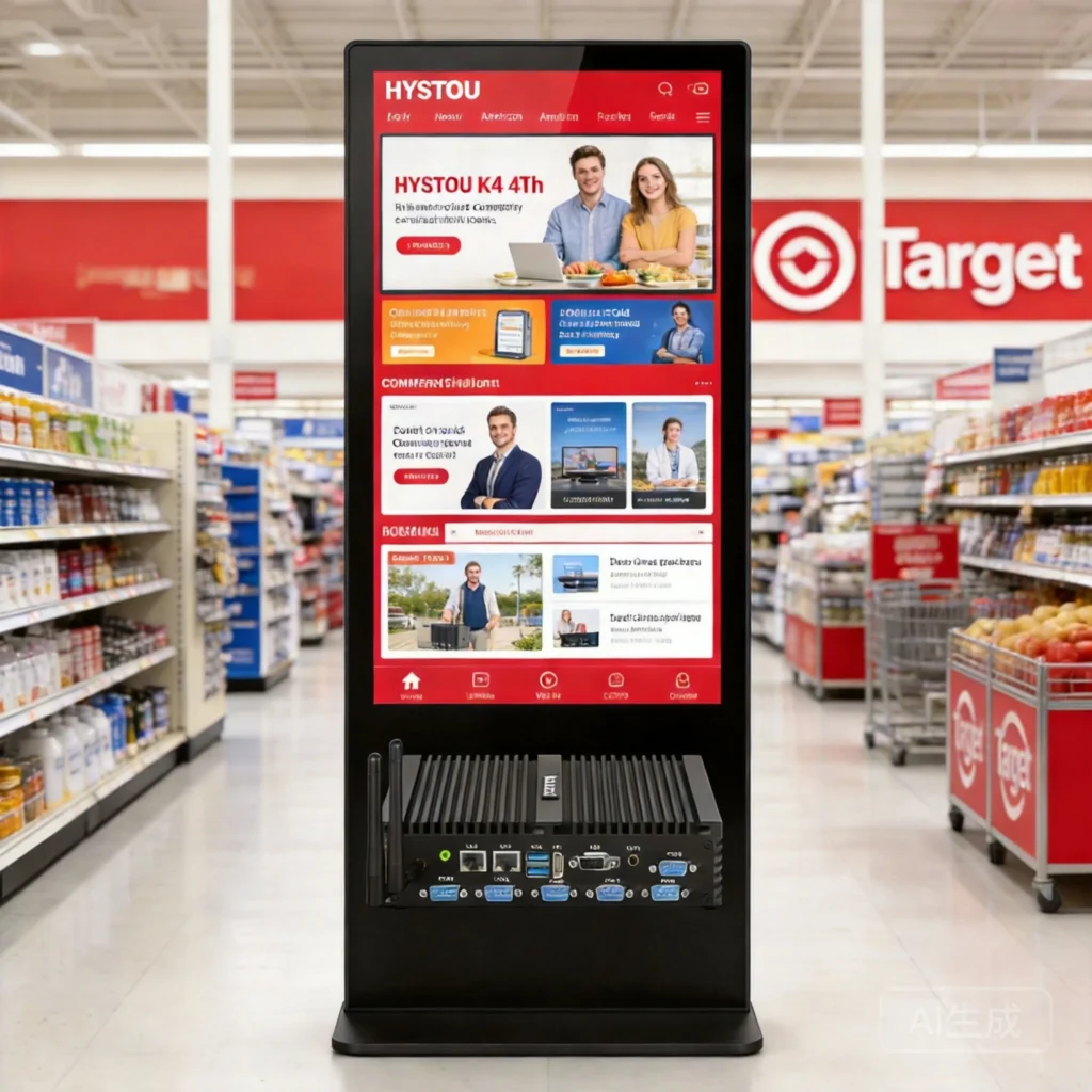 Hystou Intel Core i7 Mini PC powering commercial digital signage displays for retail, hospitality and corporate digital communication solutions.