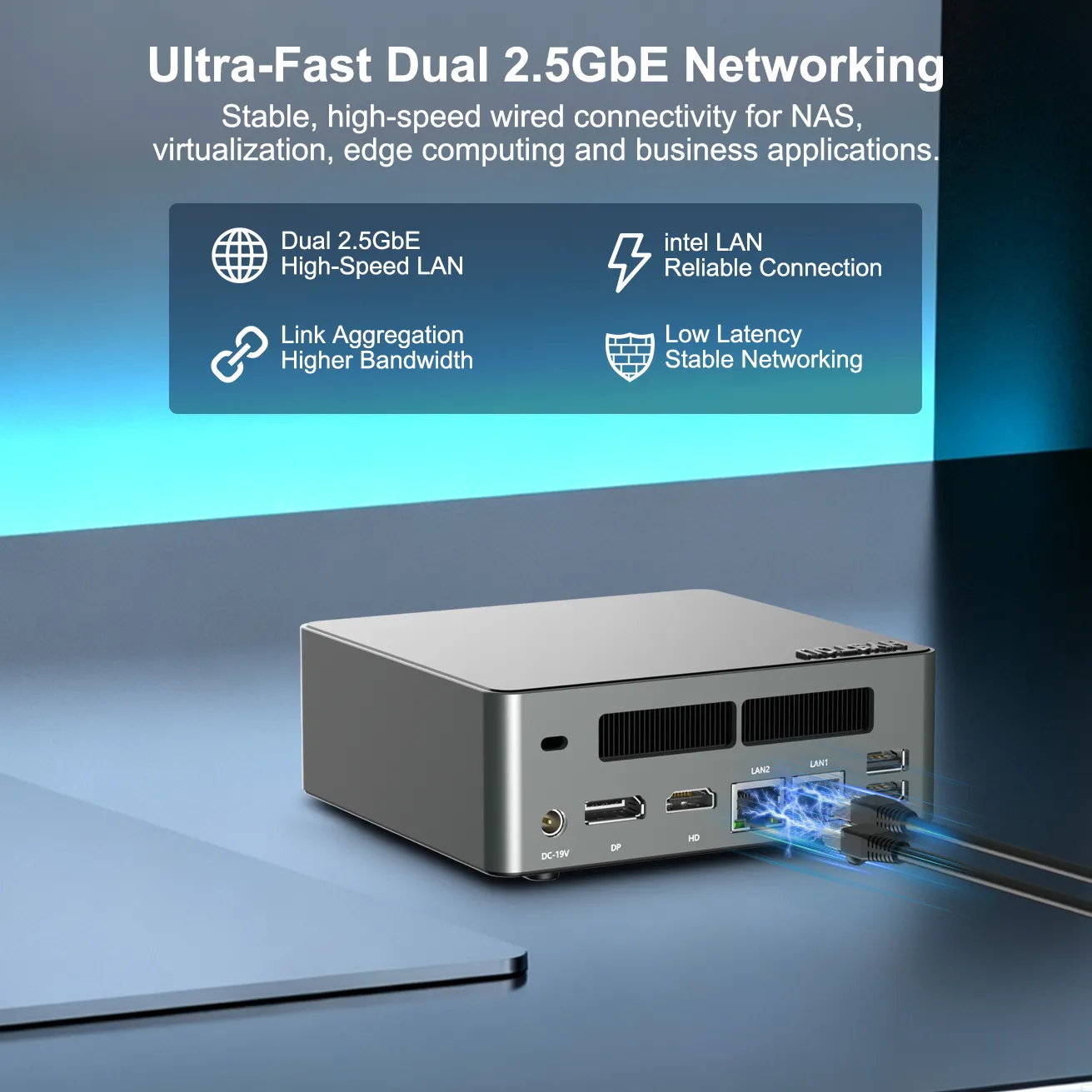 Ultra-fast dual 2.5GbE networking on the HYSTOU M6, providing stable wired connectivity for edge computing and virtualization.