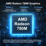 Integrated AMD Radeon 780M graphics built on RDNA 3 architecture, delivering powerful 12-core GPU performance for the HYSTOU M6 Ryzen 7 7840HS Mini PC.