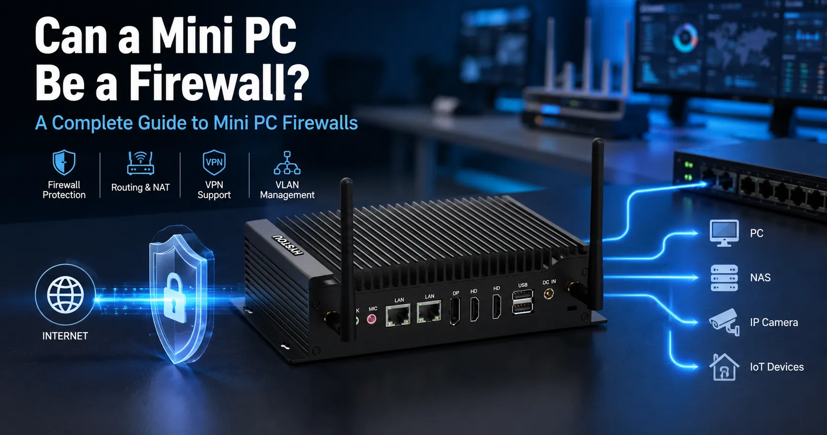 Industrial mini PC firewall with multi Intel 2.5G LAN ports acting as a network security gateway