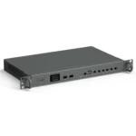 HYSTOU H1 1U rackmount firewall appliance front panel with status display, dual 10G SFP+ cages and six 2.5GbE RJ45 ports